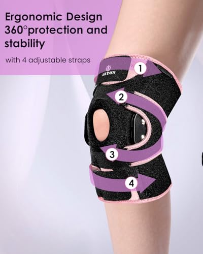 ABYON Lightweight Hinged Knee Brace for Meniscus Tear, Arthritis, ACL, MCL Pain – Adjustable 360° Wraparound Strap & Dual-Side Stabilizers for Maximum Knee Support & Injury or Surgery Recovery for Men and Women X-Large Black-Pink