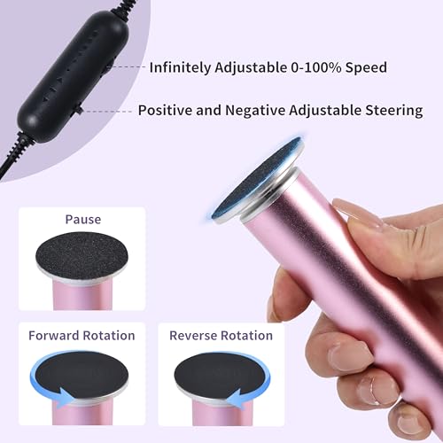 FancyJun Electric Foot Callus Remover with 120pcs Sandpaper Discs(3 Sizes), Professional 800RPM Aluminum 4.8 Inches Callus Remover for Feet, Stepless Speed Control for Dead Skin (Purple) Purple