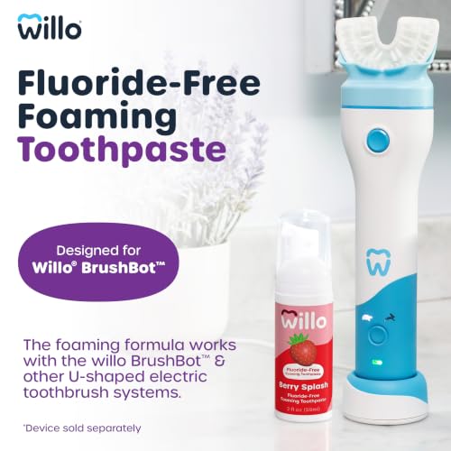 Willo Fluoride-Free Foam Kids Toothpaste, 4-Pack, 2 Fl Oz, Berry Splash 2 Fl Oz (Pack of 4)