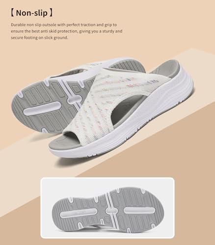 Womens Orthopedic Platform Slides Sandals with Arch Support Ladies Comfortable Walking Open Toe Plantar Fasciitis Slip On for Summer 8 Colourwhite
