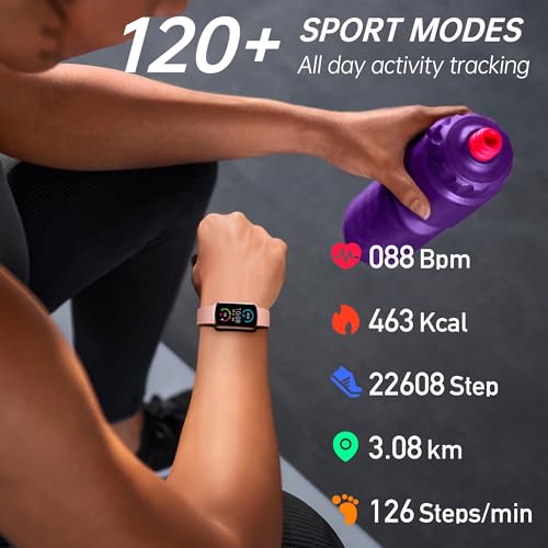 Health Fitness Tracker with 24/7 Heart Rate, Smart Watch with Blood Pressure and Blood Oxy-gen Monitor, Bulit-in 120+ Sport Mode, Sleep Tracking Waterproof Activity Tracker for Women Men Deep Pink