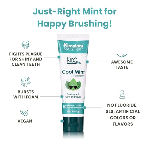 Himalaya Botanique Kids Fluoride Free Toothpaste, Cool Mint, 4 oz, 4 Pack 4 Ounce (Pack of 4)