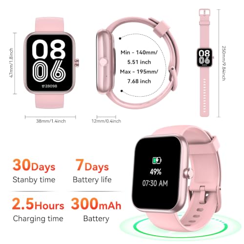 Smart Watch with Alexa Built-in 1.83" HD 2026 Health Fitness Tracker Bluetooth Calls and Notifications 120+ Sport Modes Heart Rate Sleep Monitor Fitness Watch IP68 Waterproof iPhone Android (Pink) Pink