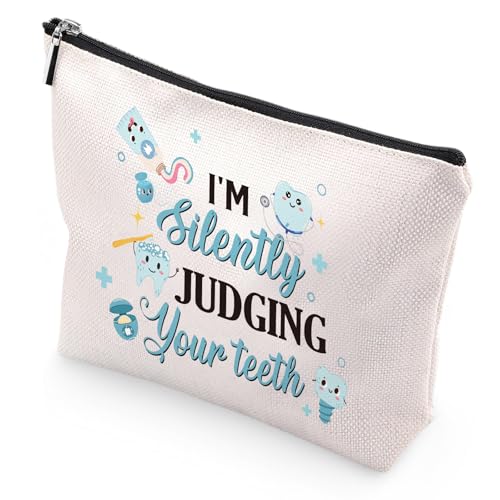 Sitsink Dental Hygienist Gifts for Women - Dental Hygiene Student Must Haves, I'm Silently Judging Your Teeth, Cosmetic Makeup Bag Dental Assistant Gift, Small Pouch Dentist Christmas Retirement Gifts