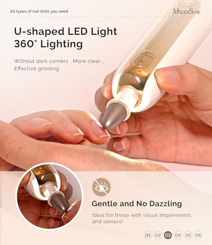 MelodySusie Anti-Dust Pedicure Nail Drill PC760G for Thick Toenail Filing White Gold