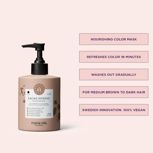 Maria Nila Color Refresh, Cacao Intense, Dark Brown Hair Mask, Semi-Permanent Pigments, 100% Vegan & Sulfate/Paraben free 10.14 Fl Oz (Pack of 1)