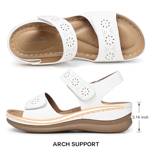 SHIBEVER Women Flat Sandals Comfortable: Arch Support Sandals Dressy 10 White