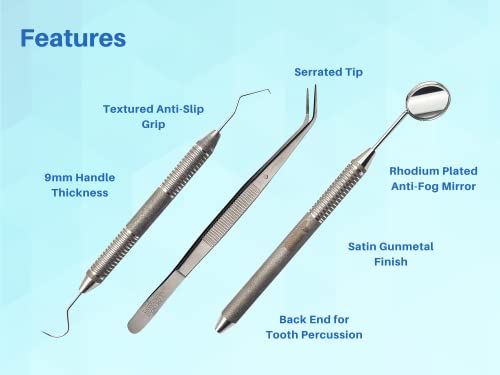 ARTMAN INSTRUMENTS Dental Examination Set Mirror Probe Tweezers with Slip Resistant Surface | Dental Tools Dental Pick Oral Care Kit & Pet Oral Care Use | Stainless Steel Dental Hygiene Kit Set 3