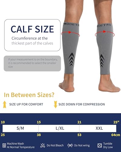 Modetro Sports Calf Compression Sleeves - Leg Sleeves for Men and Women - Shin Splint Relief Support Brace Running Flights Small-Medium Gray