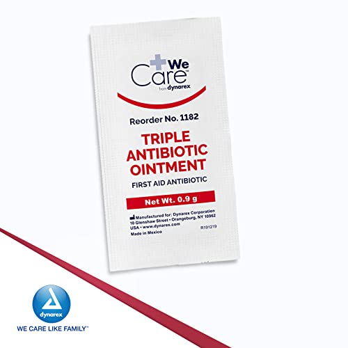 Dynarex Triple Antibiotic Ointment, Used for Minor Wounds such as Cuts, Scrapes and Burns, Single-Use First Aid Ointment 0.9g Foil Packets, 1 Box of 144 Triple Antibiotic Packets
