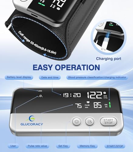 Glucoracy Arm Blood Pressure Monitor for Home Use,Large Display,Silver Silver