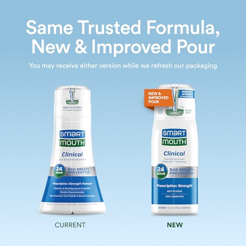 SmartMouth Clinical Zinc Activated Mouthwash with Tongue Cleaner, 16 fl oz 16 Fl Oz (Pack of 1)