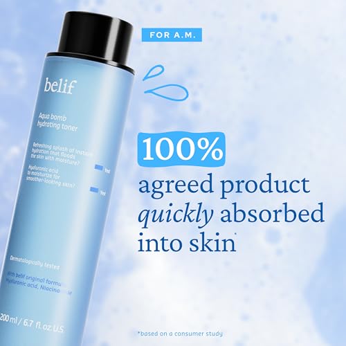 belif Niacinamide Hydrating Toner – Aqua Bomb Lightweight Cooling Toner with Hyaluronic Acid, Soothing and Balancing Formula, Skin Barrier Repair and Radiant Skin, Korean Skincare, 5.07 fl oz 6.7 Fl Oz (Pack of 1)