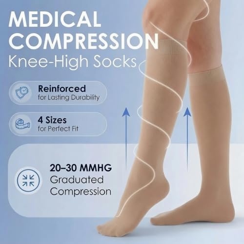ABSOLUTE SUPPORT Women Sheer Compression Socks 20-30mmHg, Nude, Medium