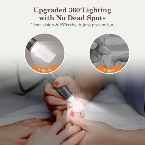 PELCAS Electric Nail Grinder, 10 Speeds Cordless Nail Drill with LED Light Grey