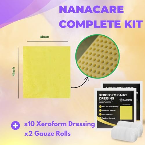 10 x Xeroform Petrolatum Dressing 4" x 4" + 2 Gauze Rolls - NanaCare