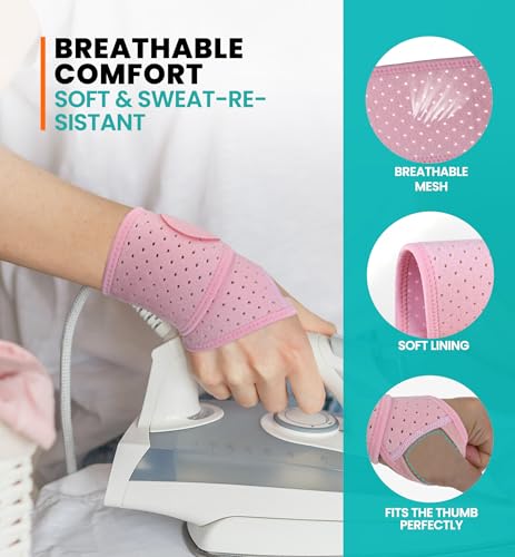 HiRui Wrist Wraps 2-Pack, Adjustable Breathable Wrist Support Brace for Men & Women – Pain Relief for Carpal Tunnel Syndrome, Tendonitis, Arthritis, Sports, Workouts – Fits Left & Right Hand (Pink) Pink