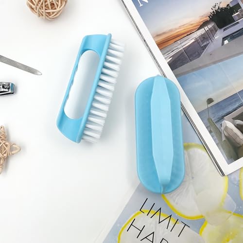 Large Perfect-Grip Hand & Nail Cleaning Brush with Four-Finger Handle, Blue Heavy-Duty Design (2 Pack)