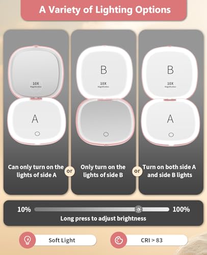 WOBSION 1x/10x Rechargeable Lighted Travel Makeup Mirror Rose Gold