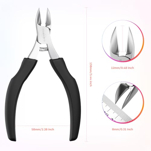 FAMILIFE Toe Nail Clippers for Thick Toenails, Professional Stainless Steel Ingrown Toenail Clippers, Sharp Durable Blades Pedicure Tools with Non-Slip Plastic Handle for Salon & Home Use Black 1 Pcs