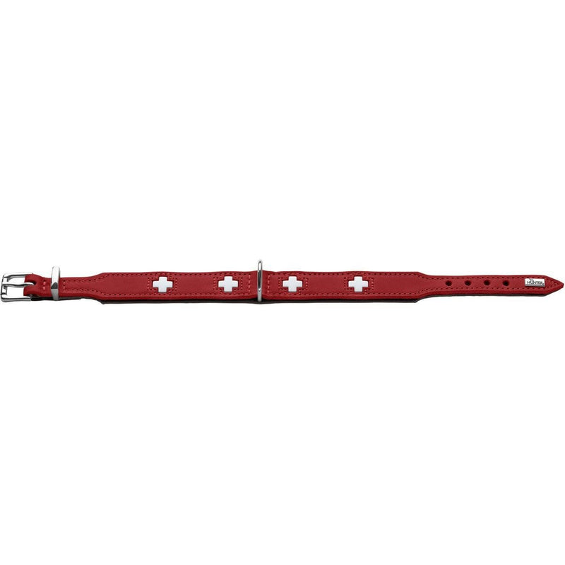 HUNTER SWISS Dog Collar, Leather, High Quality, Swiss Cross, 60 (M-L), Red/Black 60 (M-L) Collar