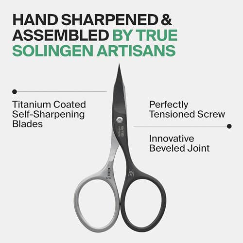GERMANIKURE Nail & Cuticle Scissors, Self-Sharpening Steel, Leather Case Leather Sleeve