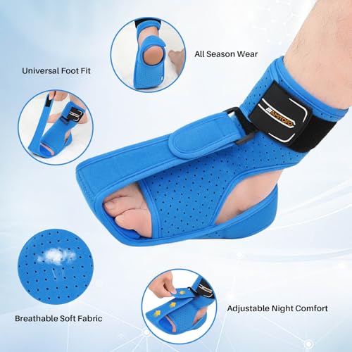 Plantar Fasciitis and Achilles Tendonitis Night Splint for Heel Pain Relief, Adjustable Support Brace for Sleeping, Women and Men L/XL Blue