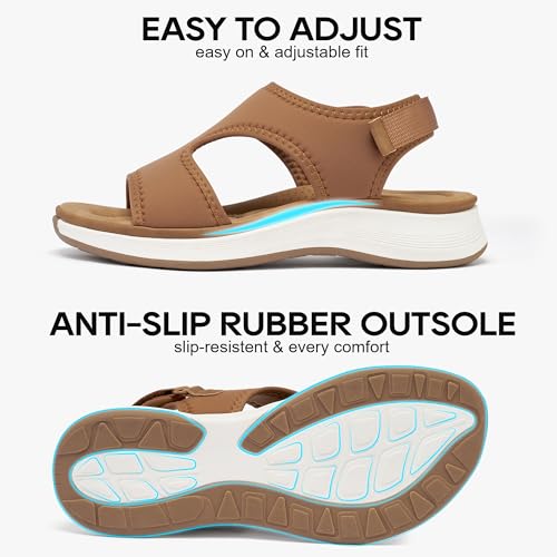 Ecetana Womens Comfortable Walking Sandals Arch Support Summer Sport Shoes 5 Brown