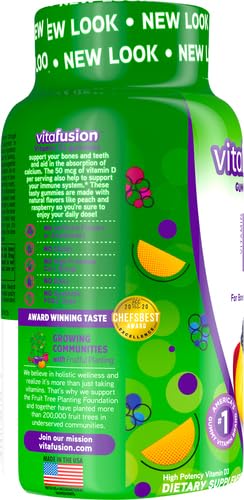 Vitafusion Vitamin D3 Gummy Vitamins for Bone and Immune System Support, Peach, Blackberry and Strawberry Flavored, 50 mcg Vitamin D, 75 Day Supply, 150 Count Original Peach,Berry 150 Count (Pack of 1) - BeesActive Australia