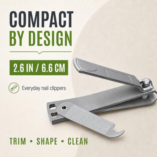 Precision Fingernail Clippers with File & Cleaner - Sharp Ergonomic Stainless Steel Nail Clipper with Easy-Press Lever (3.5 Inch Standard Size)
