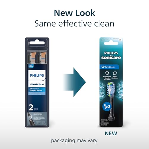 Philips Sonicare C3 Two-in-One - Genuine Replacement Electric Toothbrush Heads, Black, 2 Pack, HX9042/95 1 Count (Pack of 2)