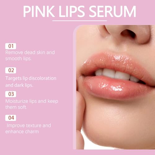 Pink Lip Serum for Dry and Dark Lips, Lip Lightener for Smokers and Non-Smokers, Conditioning LipSerum Moisturizer Help Fade Lips Discoloration with Alpha Arbutin & Aloe Vera 2PCS