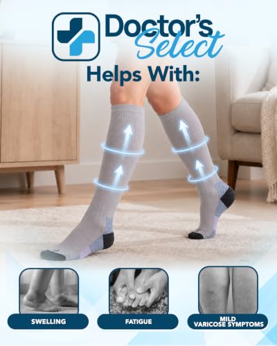 Doctor's Select® Bamboo Viscose Light Compression Socks for Women & Men - 3 Pairs, 8-15 mmHg Compression Socks, Knee High Medium Gray/Blue/Rose - 3 Pairs