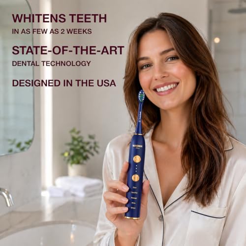 Wagner Stern WHITEN+ Electric Toothbrush, 48,000 VPM, Pressure Sensor, 5 Modes, 8 Brush Heads, Travel Case Royal Blue