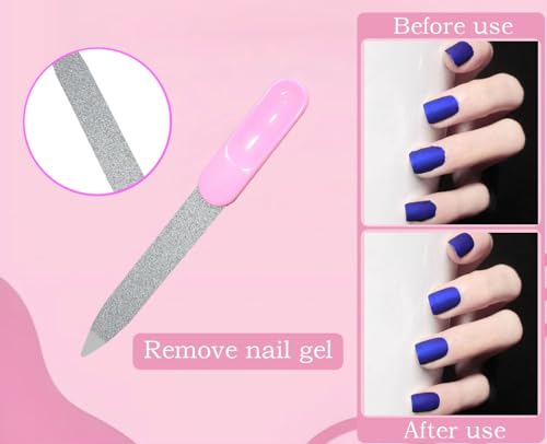 Double Sided Nail File Set with 6 Reusable Shaping Files & 2 Cleaning Brushes, Essentials for Daily Nail Care, Shaping Shellac Gel Nails, Home Manicure Pedicure Kit for Women & Men