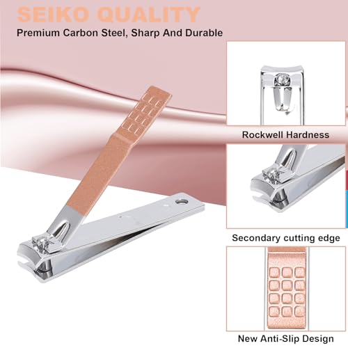 9 PCS Nail Clippers, ONEHERE Premium Manicure Set, Professional Grooming Gift Kit, Pedicure Kit, Facial, Hand, Foot, Cuticle Nail Care Tools, Fingernail Clippers with Luxurious Portable Travel Case Rose Gold 9 Pcs