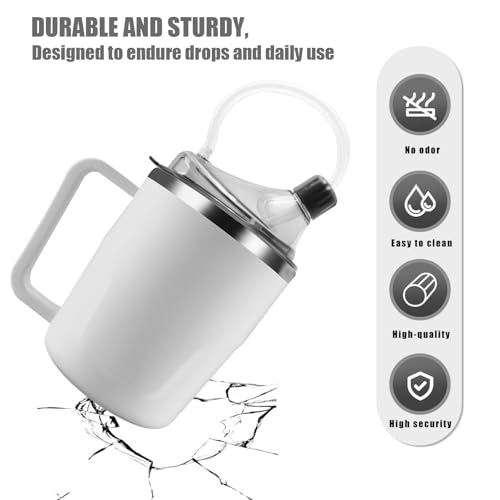Adult Spill Proof Cup for Elderly, 3 in 1 Stainless Steel Sippy Cup with Straw and 2 Lids, Suitable for Seniors Disabled Patients Limited Mobility, 14 OZ