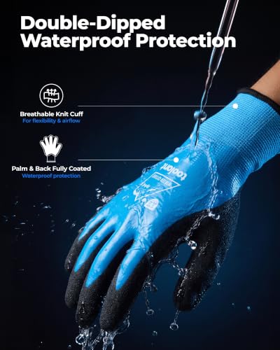 toolant Waterproof Winter Work Gloves, ANSI A4 Cut Resistant 1 Pair Large Blue