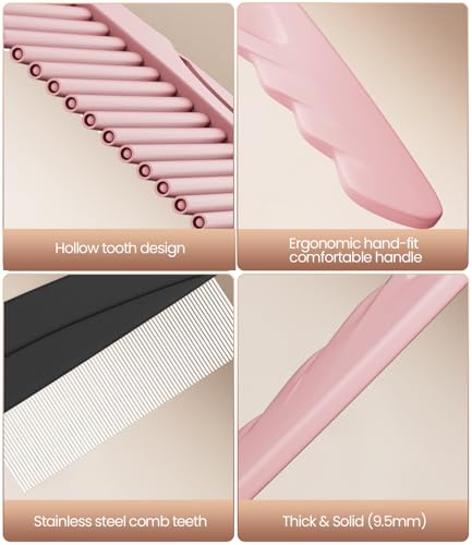 Dandruff Comb Removal 2PC Hollow Fine Tooth Scalp Detox Hair Care Tool Pink
