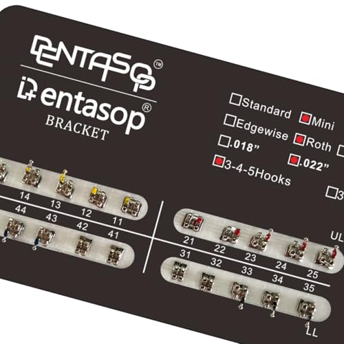 Dentasop Mini Roth Orthodontic Metal Bracket Kit, .022" Slot, 3-4-5 Hooks, 200 Pcs with Ligature Ties and NiTi Archwires