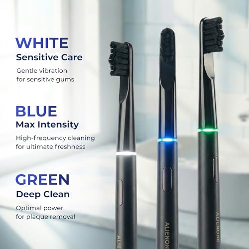 ALIENONE Ultra Slim Sonic Electric Toothbrush - Smart Pressure Sensor for Sensitive Teeth & Gums, 32,000 Vibrations, IPX6 Waterproof Aluminum Body, 45-Day Battery, Wireless USB Charging & Travel Case