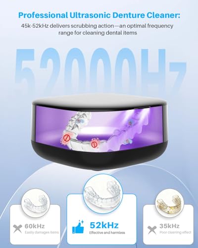 Voraiya Rechargeable Ultrasonic Retainer Cleaner, Portable Retainer Cleaner Machine, 52kHz Retainer Cleaner for Dentures, Night Guards, Mouth Guards, 166ml Dental Cleaning Pod with Mirror, 3 Modes