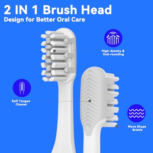 SEAGO Electric Toothbrush for Adults - 3 in 1 Holder with 8 pcs Replaceable Brush Battery Operated Travel Toothbrush kit Portable and 2 Minute Timer (Silver, Middle) (Pack of 2) Silver 1 Count (Pack of 2)