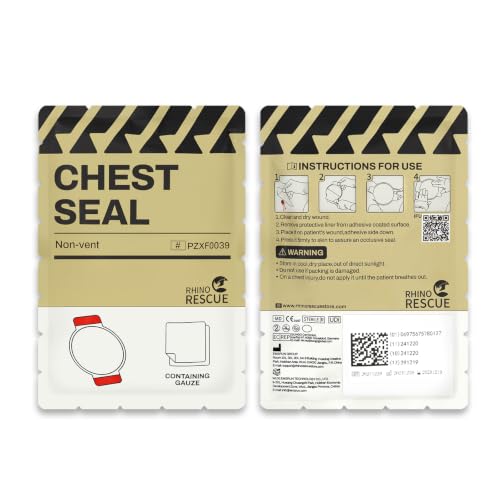 RHINO RESCUE Non-Vented Chest Seal, IFAK First Aid Supplies (6 Count) No-Vent 6