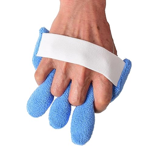 Finger Contracture Grips Cushion, Cone with Finger Separator Hand Grip Patients Palm Grips, Hand Contracture Cushions with Elastic Band, Anti Stick Hand Finger Aid Protector for Bedridden Elderly Care Blue