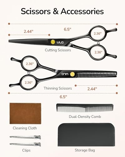 Hair Cutting Scissors Thinning Shears Kit ULG Professional Barber Hairdressing Texturizing Salon Razor Edge Scissor Japanese Stainless Steel 6.5 inch BLK BLK scissors kit