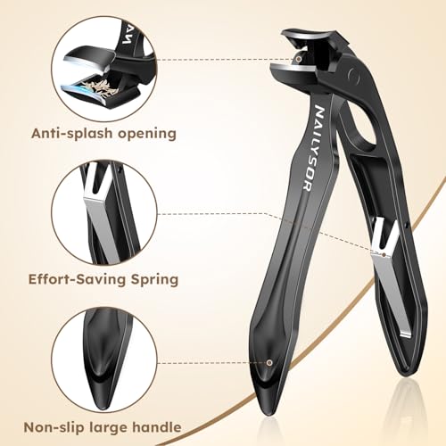 360° Rotating Nail Clippers for Seniors with Arthritis, Ergonomic Long Handled Toenail Clippers for Thick Nails for Seniors, Heavy Duty Fingernail Clippers with Catcher Wide Opening Sharp Nail Cutters