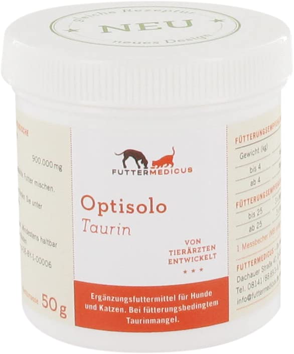 Optisolo Taurine | 50 g | Supplementary Feed for Dogs and Cats | For Diet-Related Taurine Deficiency | Suitable for BARF and Cooking | Flavourless