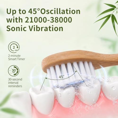 Ultrasonic Oscillating Electric Toothbrush with Bamboo Heads White