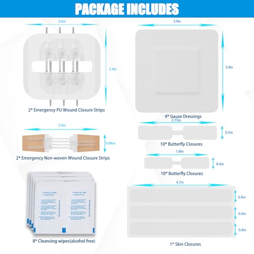 29 Pack Wound Closure Strips, FSA Eligible HSA Items,4 Types Zip Emergency Stitch Butterfly Bandaids Without Suture, Stitchless & Painless Laceration Closure Kit Wound Closures Device
